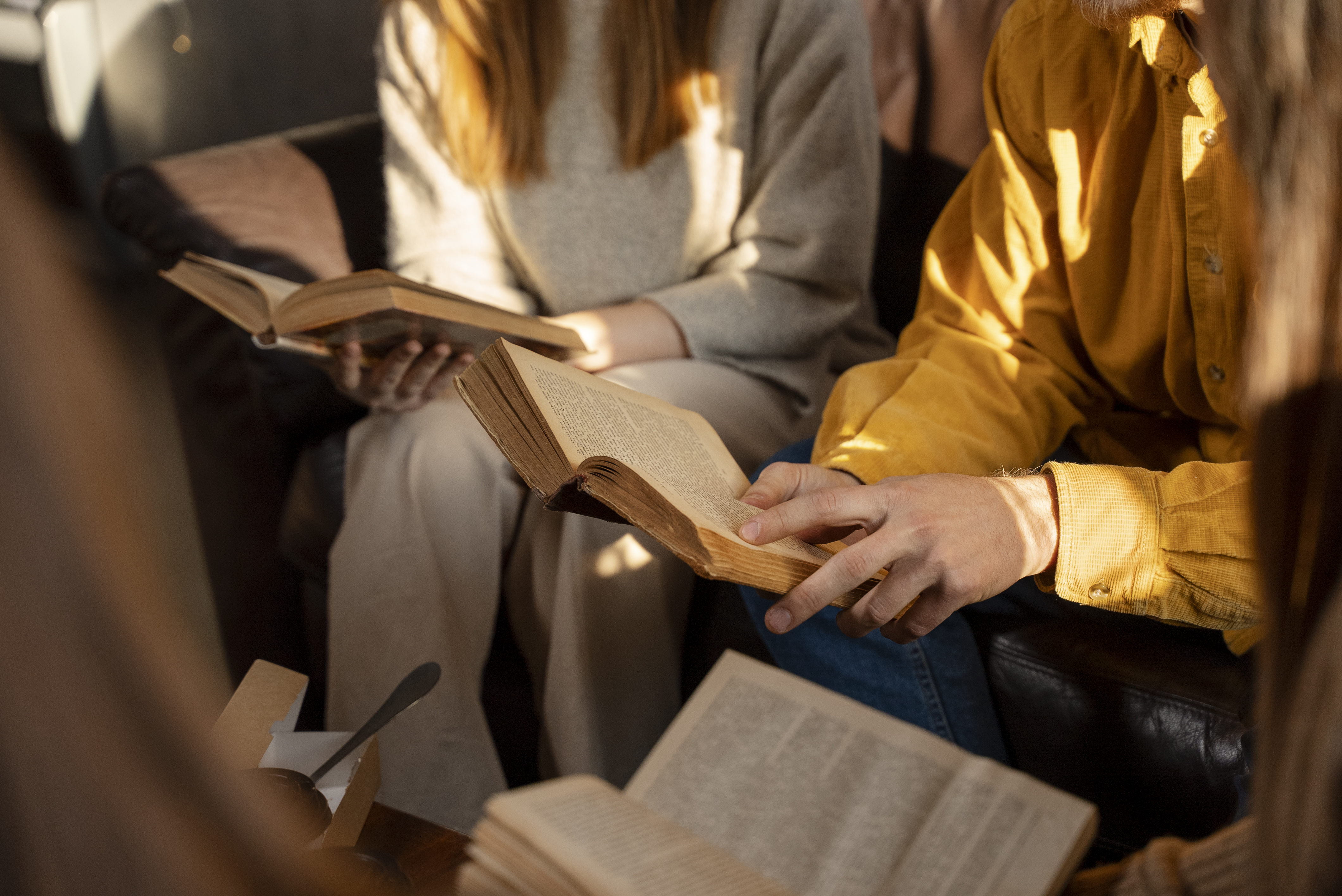 High Angle People Reading Together